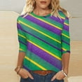 thumbnail image 1 of Gamivast Womens Mardi Gras Sweatshirts Striped 3/4 Sleeve Funny Graphic Pullover Fitted Crewneck Tunic Casual Tops Holiday Carnival Party Outfits 2026, 1 of 6