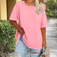 thumbnail image 1 of Gamivast Womens Plus Size Tops Oversized Short Sleeve Tunic Going Out Top Casual Holiday Crew Neck Solid Blouse with Stitching Spring Summer Outfits, 1 of 5
