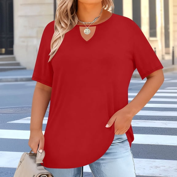 Gamivast Womens Plus Size Tops Trendy Keyhole Neck Short Sleeve Tunic Shirts Oversized Casual Drop Shoulder Dressy Blouse Basic Solid Travel Outfits