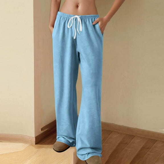 Gamivast Baggy Sweatpants for Women Casual Outdoor Drawstring Wide Leg Pants with Pockets Outdoor Elastic Waist Solid Activewear Trousers Dressy Beach Pant