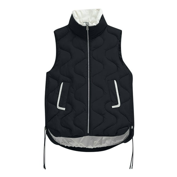 Gamivast Womens Quilted Vest Oversized Stand Collar Sleeveless Padded Warm Winter Jacket Trendy Travel Zip up Puffer Coats Casual Lounge Side Split Outerwear Fall Clothing