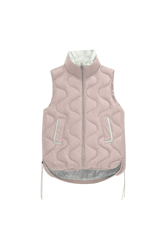 Womens Quilted Vest Oversized Stand Collar Sleeveless Padded Warm Winter Jacket Trendy Travel Zip up Puffer Coats Casual Lounge Side Split Outerwear Fall Clothing