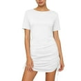 thumbnail image 1 of Gamivast Womens Ruched Mini Dress Crew Neck Short Sleeve Bodycon Drawstring Slim Fit Casual Summer Party Clubwear Stretchy Basic T Shirt Dress Wear, 1 of 7