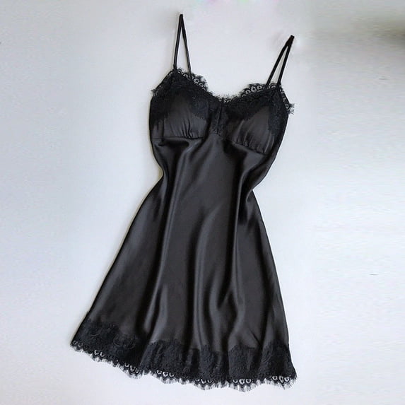 Gamivast Womens Satin Nightgown Lace Trim V-Neck Spaghetti Strap Chemise Sleepwear Silk Feel Slip Dress Soft Lingerie Pyjamas Nightie Smooth
