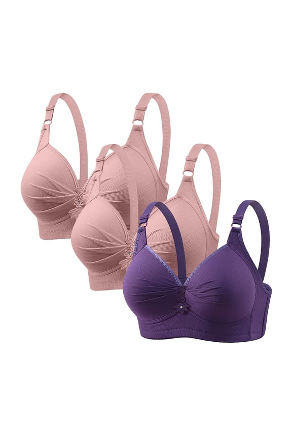 Womens Seamless Bra 3 Pack No Underwire Comfortable Wirefree Bra Supportive Lifting High Impact Shockproof Running Gym Yoga Sports Bra Pink XXL44/100