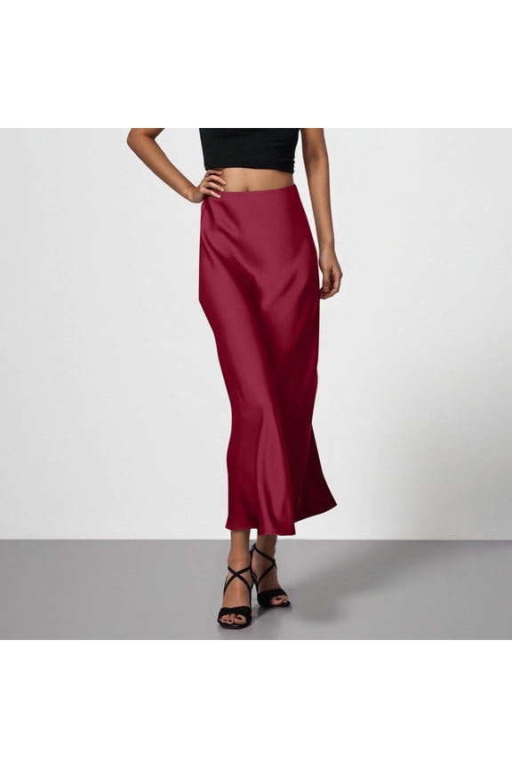 Womens Silk Skirt High Waisted Elegant Silky Smooth Satin Skirt Bias Cut Flowy Slip Midi Skirt for Wedding Guest Cocktail Party Evening Date