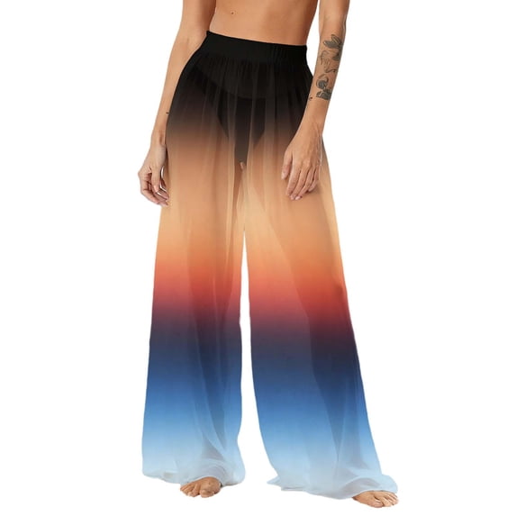 Gamivast Womens Swimwear Cover Ups High Waisted Sheer Mesh Wide Leg Beach Pants Flowy Transparent Trousers for Summer Tropical Holiday Resort Wear Outfits