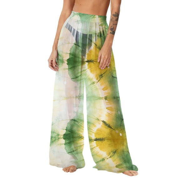 Gamivast Womens Swimwear Cover Ups High Waisted Sheer Mesh Wide Leg Beach Pants Flowy Transparent Trousers for Summer Tropical Holiday Resort Wear Outfits