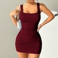 thumbnail image 1 of Gamivast Womens Tank Dress Square Neck Sleeveless Ruched Bodycon Ribbed Slim Fit Basic Summer Casual Club Night Out Mini Short Tight Fashion, 1 of 8