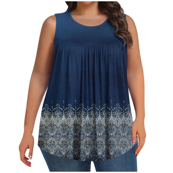 Gamivast Womens Tank Tops Plus Size Floral Graphic Loose Fit Round Neck Casual Tees Holiday Sleeveless Tunic Blouses Dressy Casual Going Out Outfits