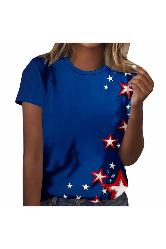 Womens Tshirts Graphic Drip American Flag Print Short Sleeve Tops Crew Neck Regular Fit Basic Tees for Women Casual Daily Summer Outfits