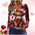 thumbnail image 1 of Gamivast Womens Valentines Day Tops Plus Size Holiday Heart Long Sleeve Crew Neck Casual Blouses Loose Travel Drop Shoulder Tunic Shirts Spring Festival Outfits, 1 of 5