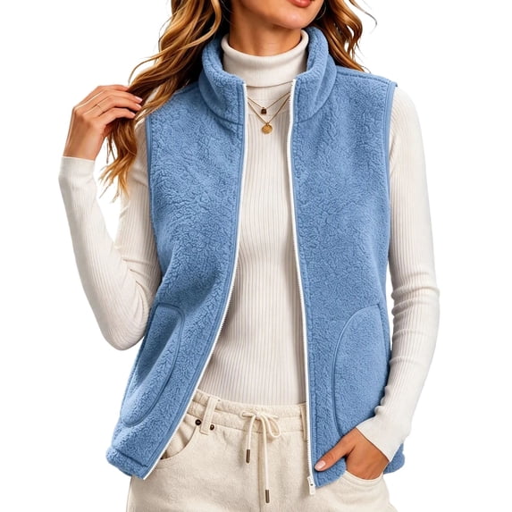 Gamivast Womens Vest Zip up Fleece Stand Collar Sleeveless Jacket Fuzzy Sherpa Winter Warm Casual Fall Lightweight Gilet Coats with Pockets