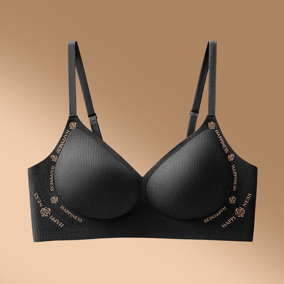 Gamivast Womens Wireless Bra Letter Graphic Seamless Push up Bra Full Coverage Tshirt Bras Comfortable Supportive Adjustable Strap Everyday Bralette