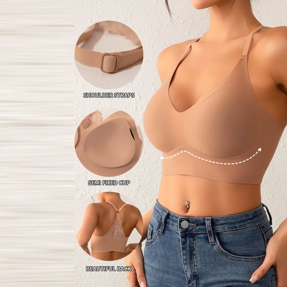 Gamivast Womens Wireless Bra with Support Racerback Full Coverage Bras Stretchy Seamless Push up Bralette Everyday Tshirt Bra