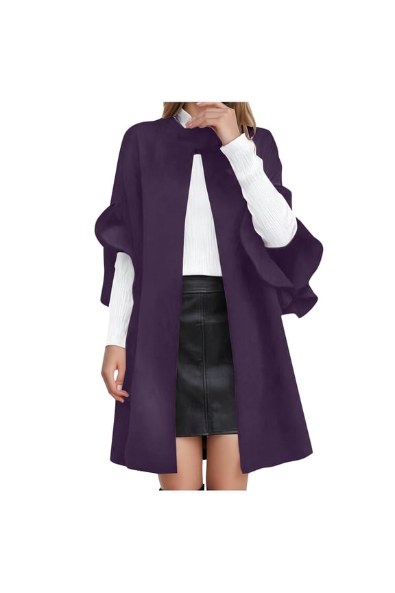 Wool Coats for Women Plus Size Winter Stand Collar Irregular Half Sleeve Warm Trench Coats Loose Casual One Button Long Peacoats Elegant Open Front Overcoats
