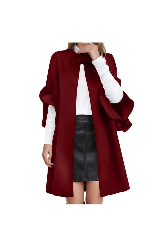 Wool Coats for Women Plus Size Winter Stand Collar Irregular Half Sleeve Warm Trench Coats Loose Casual One Button Long Peacoats Elegant Open Front Overcoats
