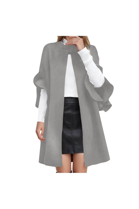 Wool Coats for Women Plus Size Winter Stand Collar Irregular Half Sleeve Warm Trench Coats Loose Casual One Button Long Peacoats Elegant Open Front Overcoats
