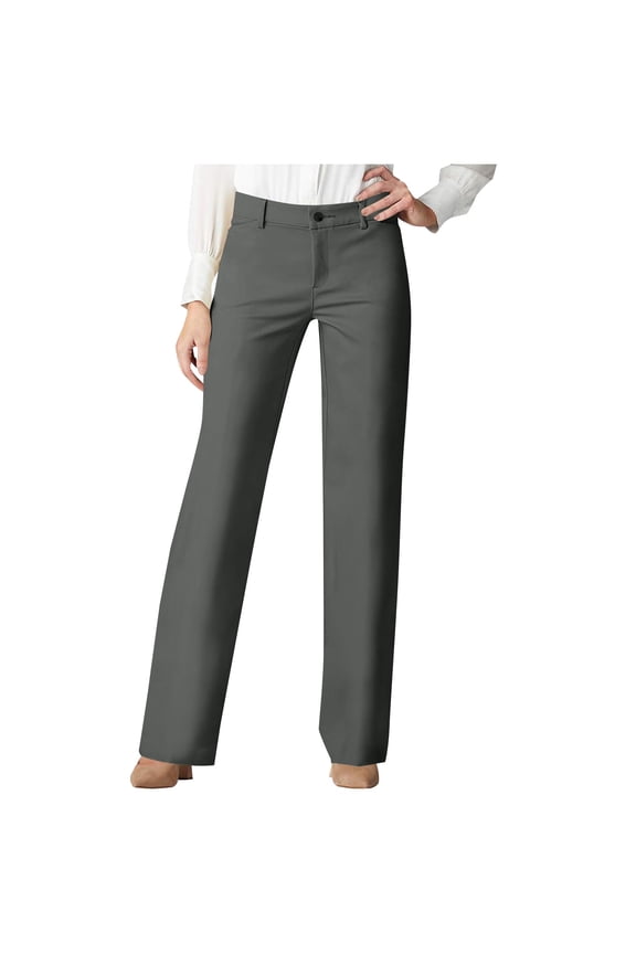 Work Pants Women Mid Rise Button Fly Straight Leg Solid Dress Pants Business Business Pants Breathable Soft Stretchy Comfy Office Daily Wear