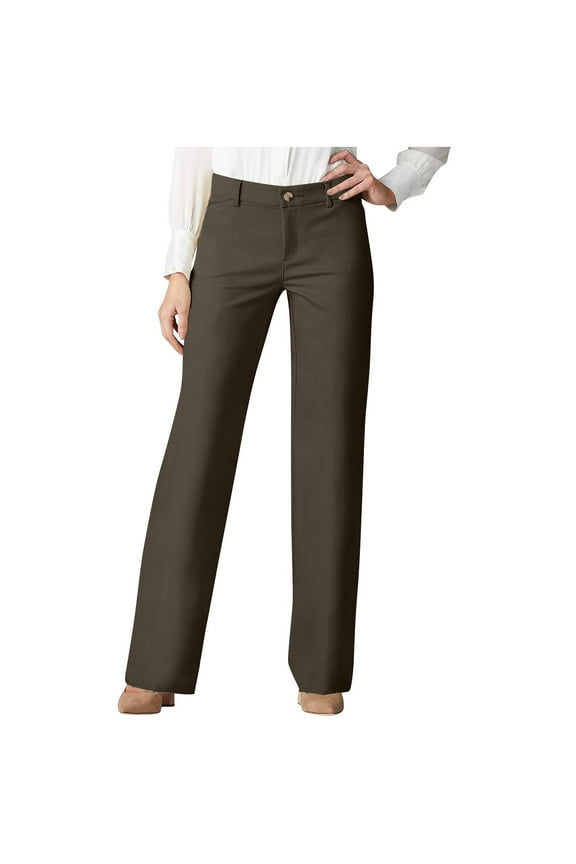 Work Pants Women Mid Rise Button Fly Straight Leg Solid Dress Pants Business Business Pants Breathable Soft Stretchy Comfy Office Daily Wear