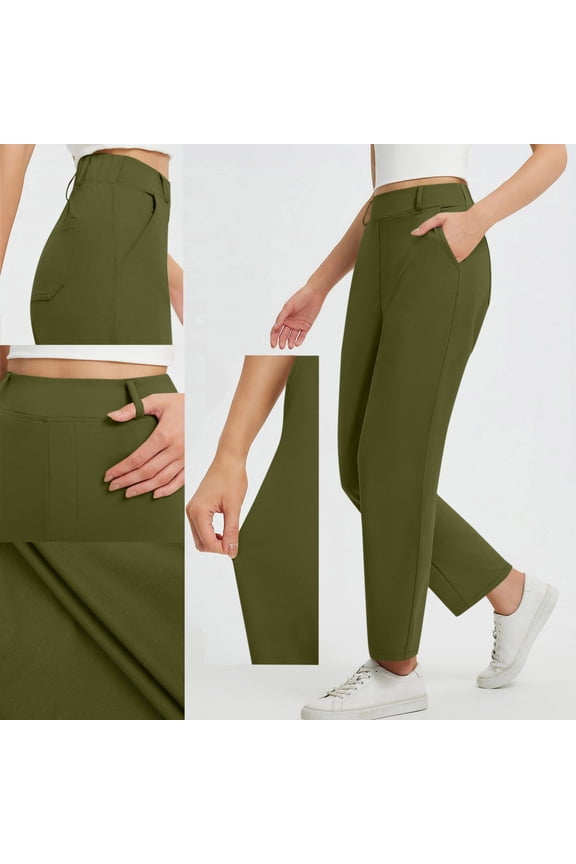 Work Pants Women Stretch Pull On Casual Straight Leg Tight Pants with Pockets Office High Waisted Dressy Business Trousers Trendy Teacher Outfits