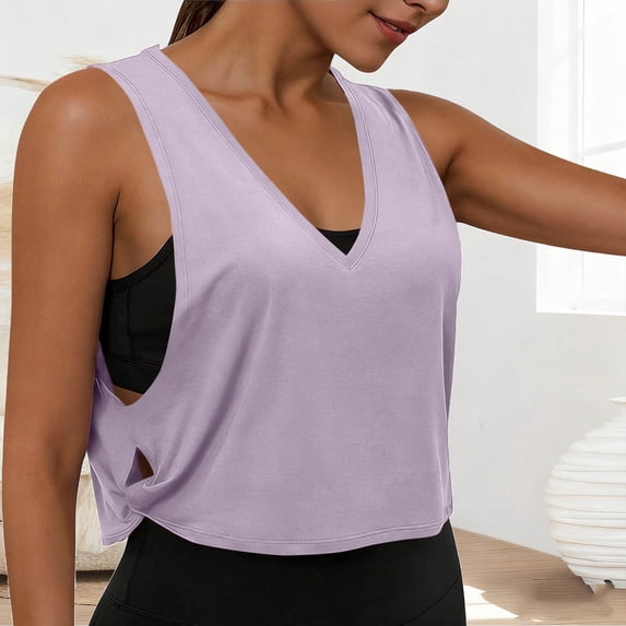 Gamivast Workout Tops for Women Twist Knot Deep V-Neck Athletic Tank Tops Sleeveless Gym Shirts Solid Yoga Summer Running Outfits
