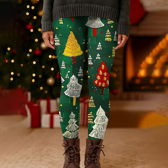 Gamivast Xmas Leggings Women Plus Size High Waisted Stretchy Soft Yoga Lounge Pants Soft Comfy Pj Pant Ankle Length Christmas Day Leggings Holiday Pj Pants