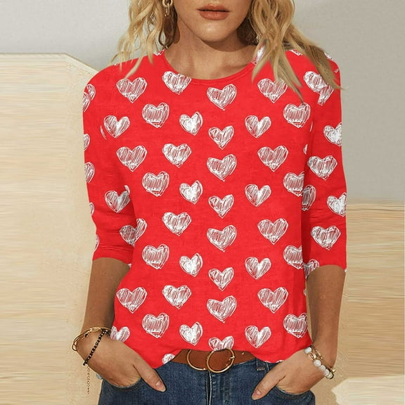 Gamivast Y2K Tops Valentines Blouse for Women Plus Size Funny 3/4 Sleeve Love Heart Graphic Tops Crew Neck Y2K Holiday Tee Shirts Cute Outfits 2026