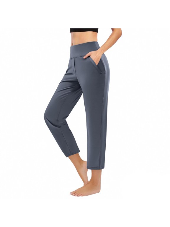 Yoga Capri Pants for Women with Pockets High Waisted Cropped Workout Pants Tummy Control Pull on Straight Leg Athletic Capris Running Gym Lounge Leggings