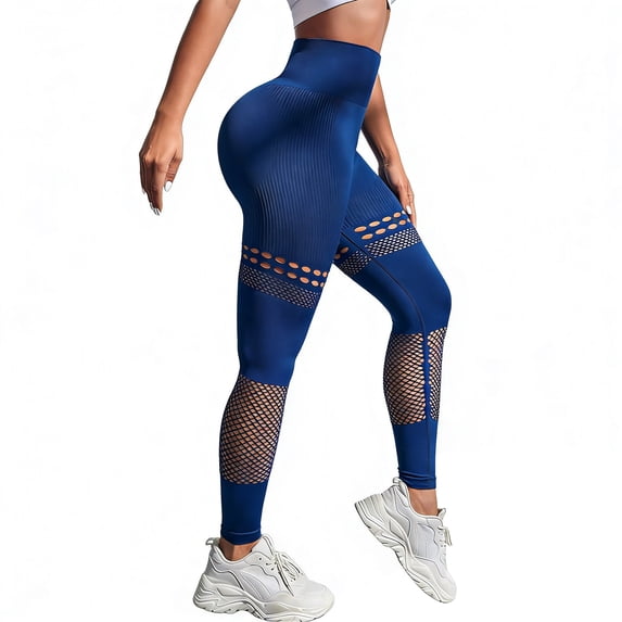 Gamivast Yoga Pants Women Seamless Hollow Out Mesh Cutout High Waist Gym Pants Stretchy Tight Workout Pants Running Athletic Butt Lift Leggings