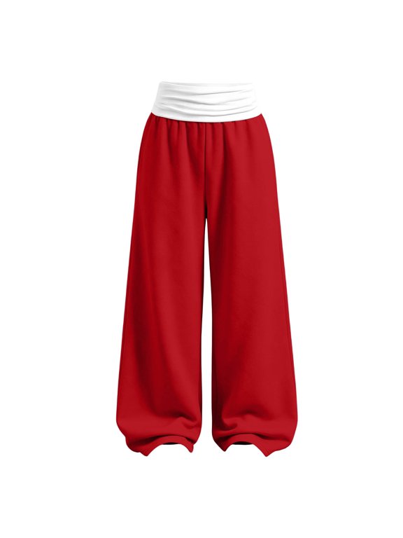 Yoga Pants for Girls High Waisted Wide Leg Lounge Trousers Flowy Foldover Waist Flare Dance Bottoms Comfy Casual Sweatpants