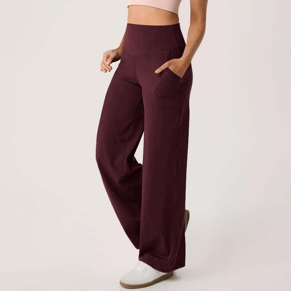 Gamivast Yoga Pants for Women with Pockets Wide Strigaht Leg High Waisted Stretchy Soft Trousers Comfy Casual Pull on Trendy Workout Pants