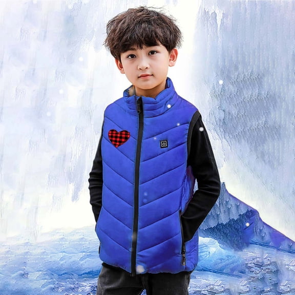 Gamivast Youth Heated Vest Kids Boys Christmas Printed Zip up Stand Collar Puffer Jackets Multiple Heating Zones and 5-Levels Holiday Rechargeable Quilted Sleeveless Coats Pockets no Power Bank