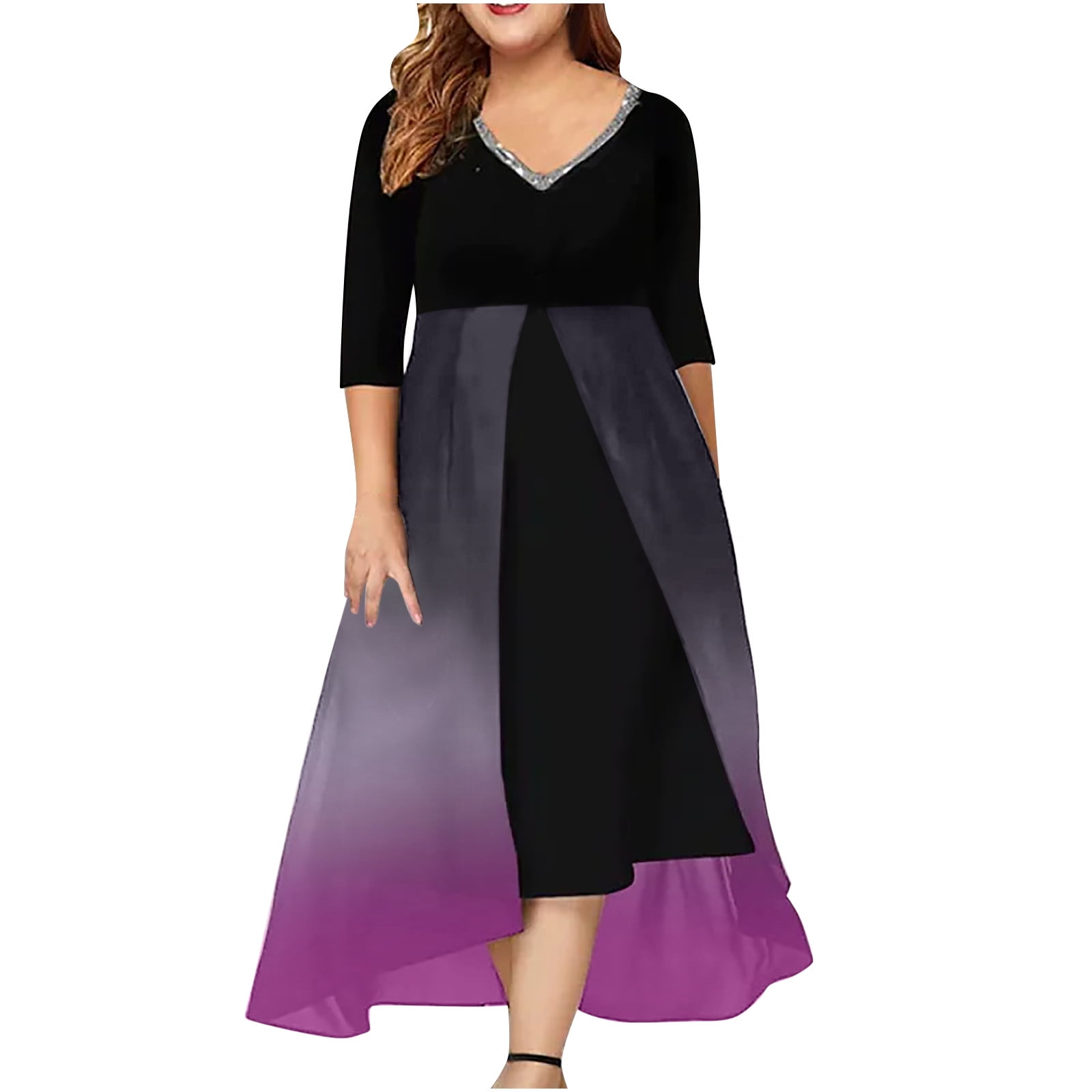 Gamivast Plus Size Dress For Women Wedding Guest Dress Summer Cocktail Dress V Neck Sequin Maxi 7273