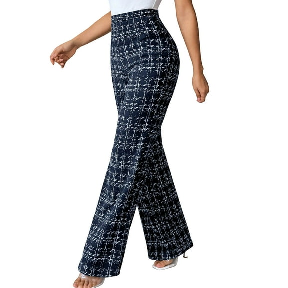 GamivastPlaid Pants for Women Casual Work Straight Leg Trousers with Pockets Loose Fitting Elastic Waist Sweatpants Comfortable Printed Pull On Pants