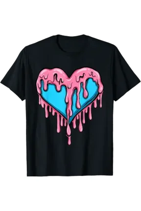 Gamma Blue Heart Ice Cream Dripping Valentine Day Art Graphic T-Shirt, Size S-5XL