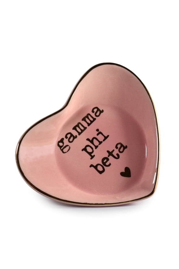 Gamma Phi Beta Jewelry Dish - Heart-Shaped High-gloss finish Ceramic tray with Gold Detailing, Multi-Function Ceramic Ring Dish for Home or Office, Ideal for Jewelry and Keys