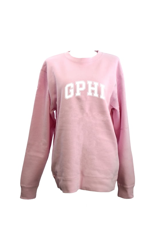 Gamma Phi Beta Sweatshirt, Crewneck Sweatshirt with Varsity Greek Letters Design, Sorority Brand Colors - Size Large