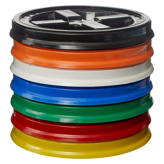 Gamma Seal Lids for 3.5, 5, 6 and 7 Gallon Buckets Combo of 7 colors Food Grade BPA Free Reusable Lids, Made in USA