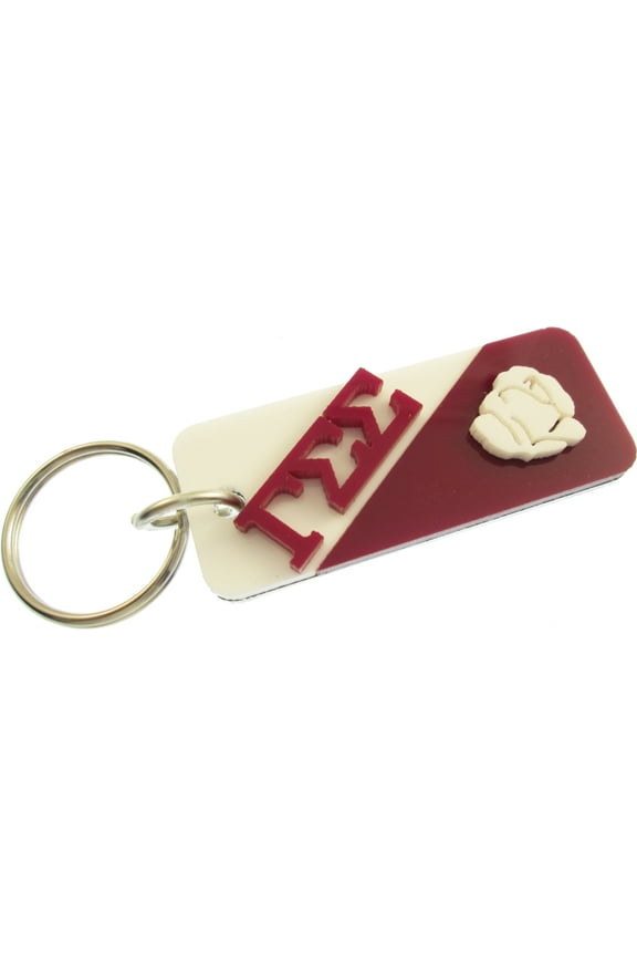 Gamma Sigma Sigma Rose Split Symbol Key Chain [White/Burgundy - 3"]