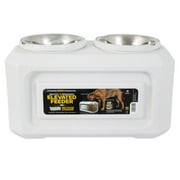 Gamma2 Vittles Vault 2-in-1 Elevated Stainless Steel Bowls Dog Feeder with 50 lb Dry Food Storage, White