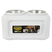 Gamma2 Vittles Vault 2-in-1 Elevated Stainless Steel Dog Bowls with 50 lb Dry Food Storage, White
