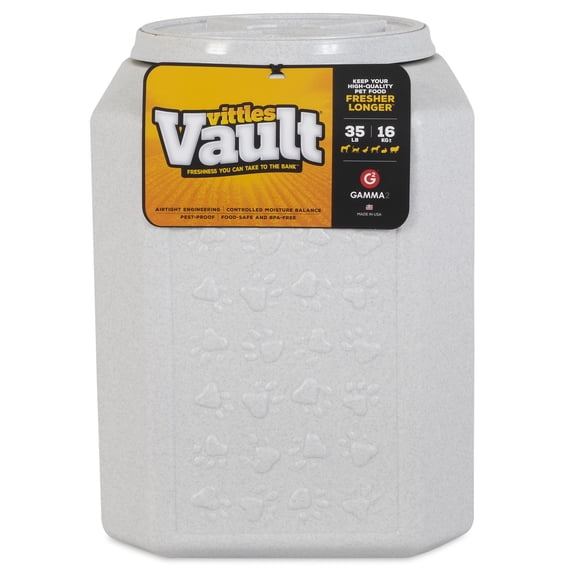 Gamma2 Vittles Vault Outback Pawprint Plastic Dry Pet Food Storage Container for Dogs, Gray, 35 Pound Capacity