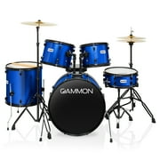 Gammon Percussion 5pc Adult Drum Set - Full Size Beginner Kit w/ Stool & Stands - Blue