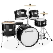 Gammon Percussion 5pc Junior Drum Set - Beginner Kit with Stool & Stands - Black