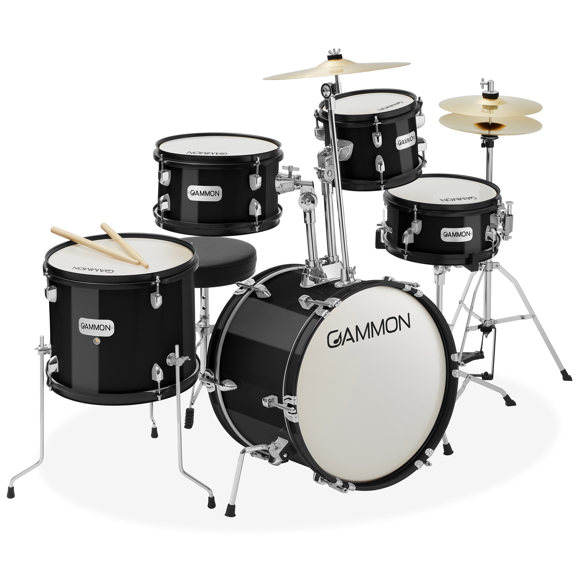 Gammon Percussion 5pc Junior Drum Set - Beginner Kit with Stool & Stands - Black - image 1 of 7