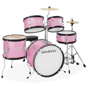 Gammon Percussion 5pc Junior Drum Set - Beginner Kit with Stool & Stands - Pink