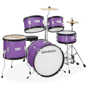 Gammon Percussion 5pc Kids Drum Set, Junior Beginner Kit with Stool & Stands - Purple