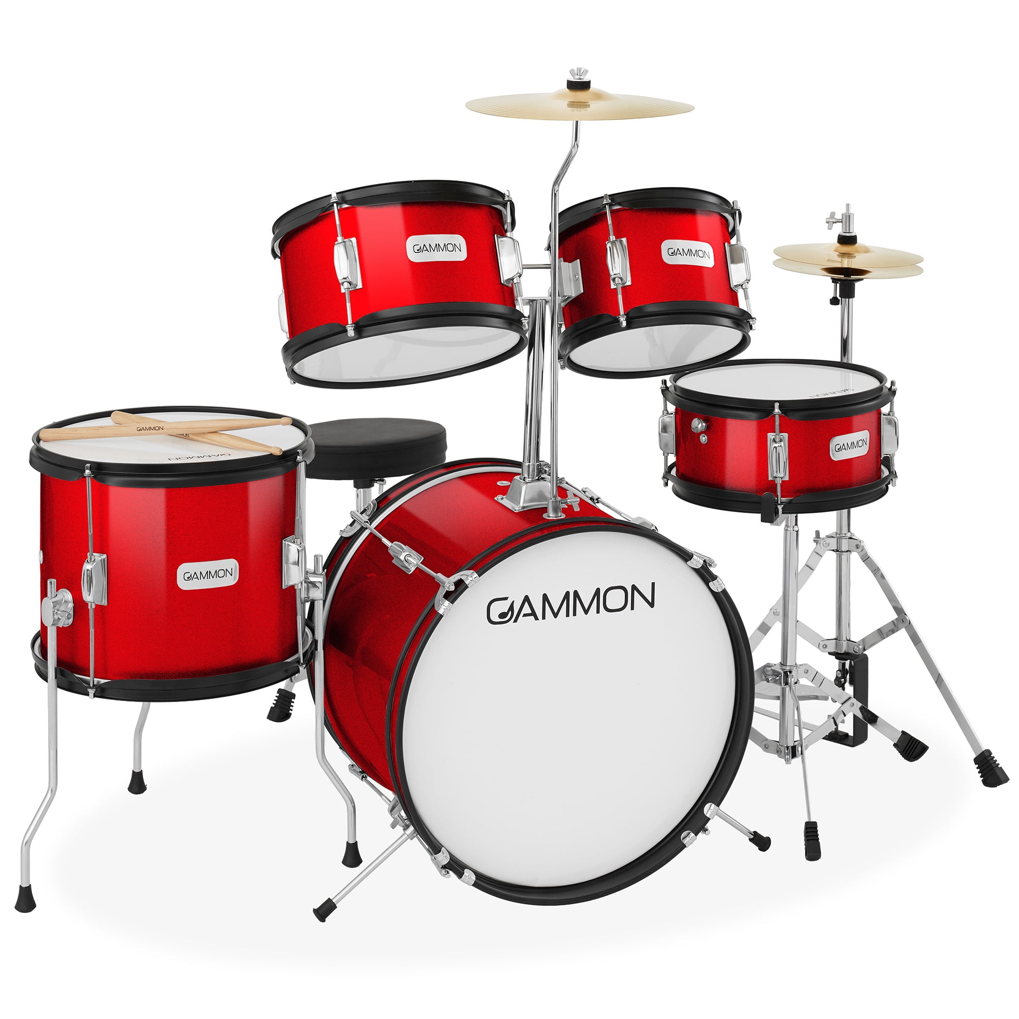 Gammon 5pc Junior Drum Set - Red, Beginner Percussion Instrument