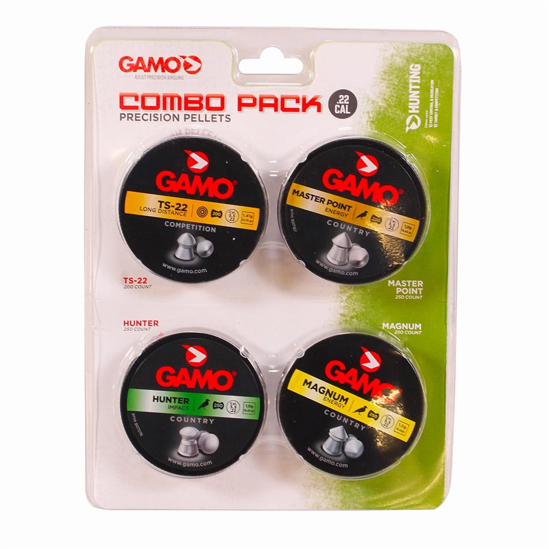 GAMO Combo Pack .22 (TS-22 15.43 gr, Hunter 15.43 gr, Magnum 15.43 gr, Master Point 15.43 gr) 950 Count, 63209295554